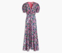 Lea Midikleid aus Crêpe de Chine aus Seide mit floralem Print und Raffung