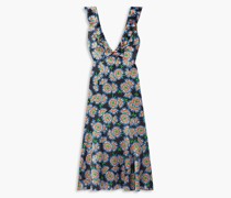 Holly Midikleid aus Seide mit floralem Print und Rüschen