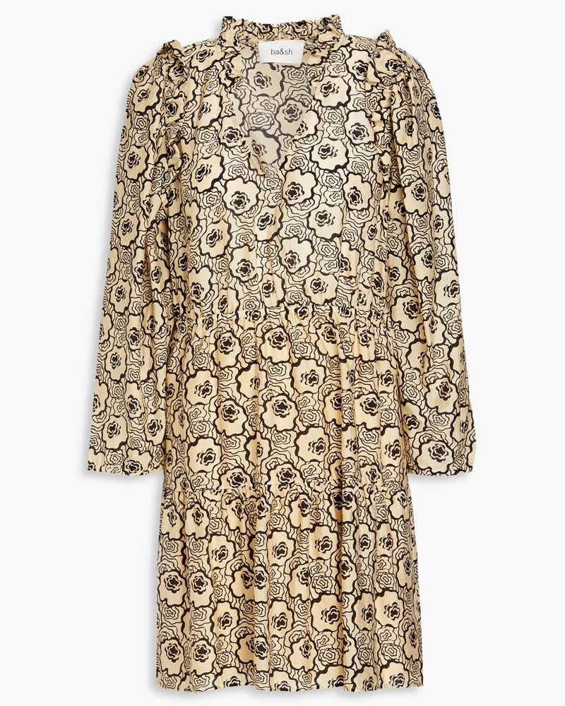 ba&sh Damen Grazie Minikleid aus einer Lyocell-Mischung mit floralem Print und Raffung 2