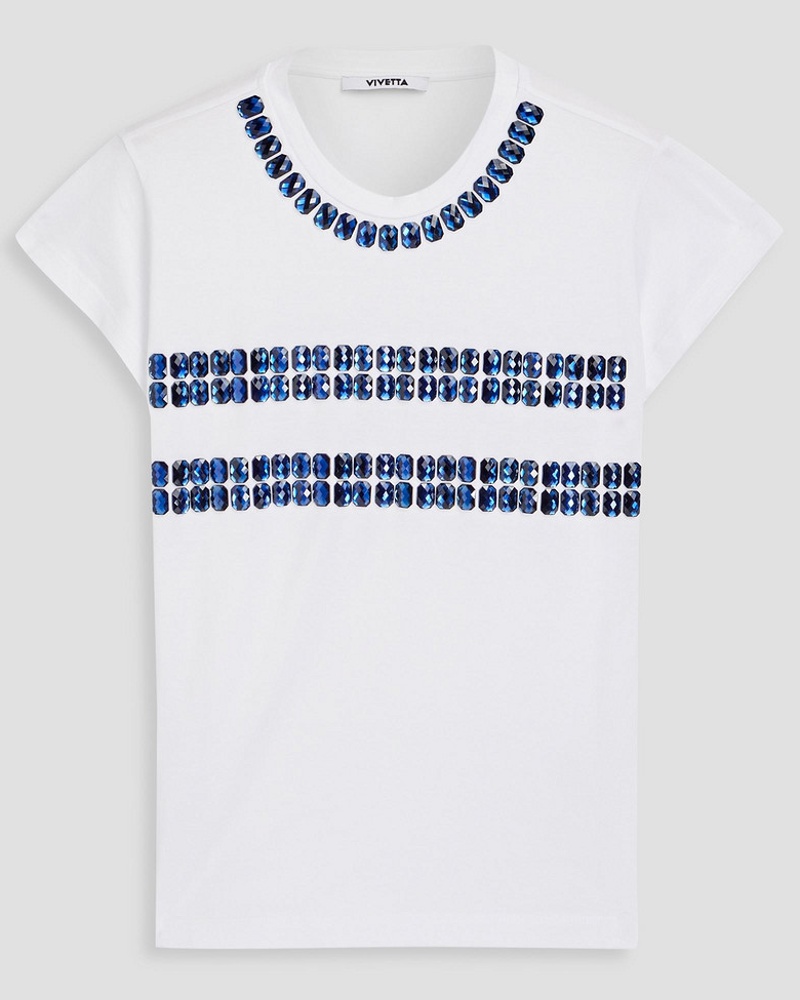 Vivetta Damen T-Shirt aus Baumwoll-Jersey mit Kristallverzierung