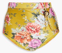 Hoch sitzendes Bikini-Höschen mit floralem Print und Kettendetail