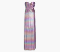 Soleil trägerlose Robe aus Lamé mit Cut-outs und Falten L
