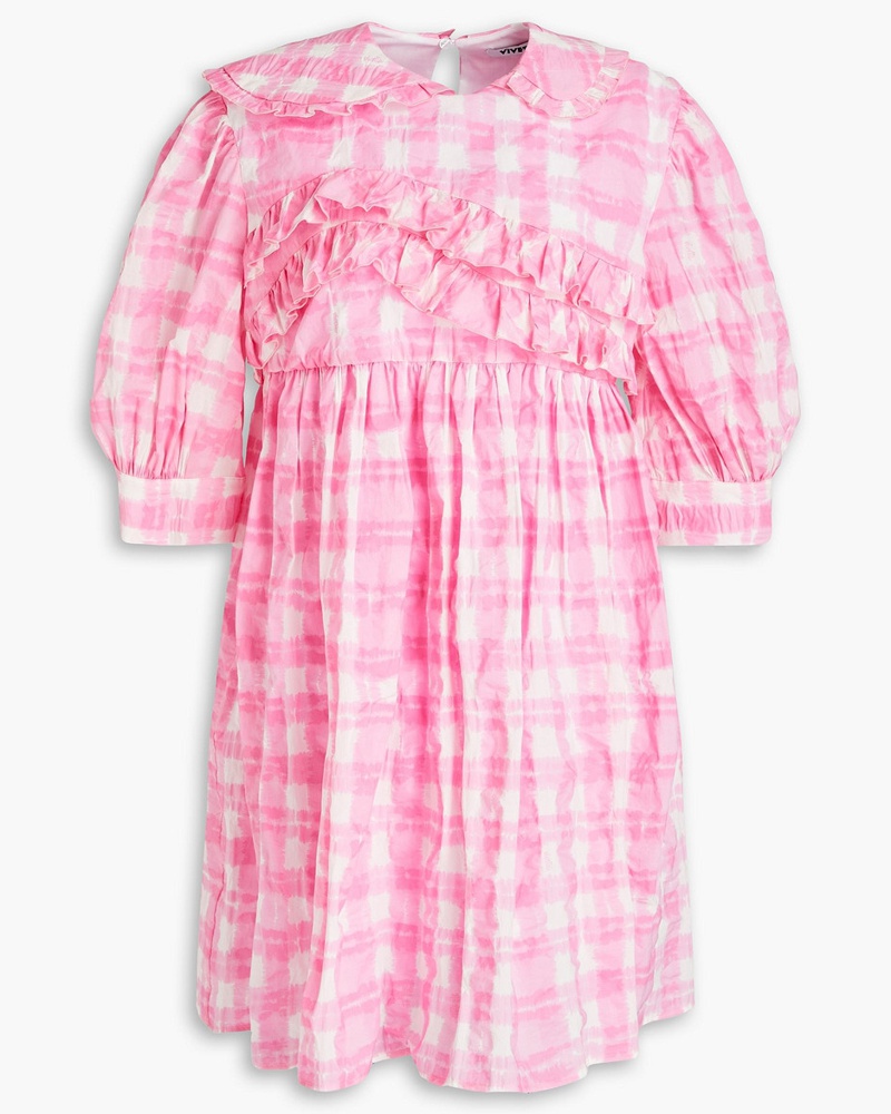 Vivetta Damen Gerafftes Minikleid aus Baumwolle mit Karomuster