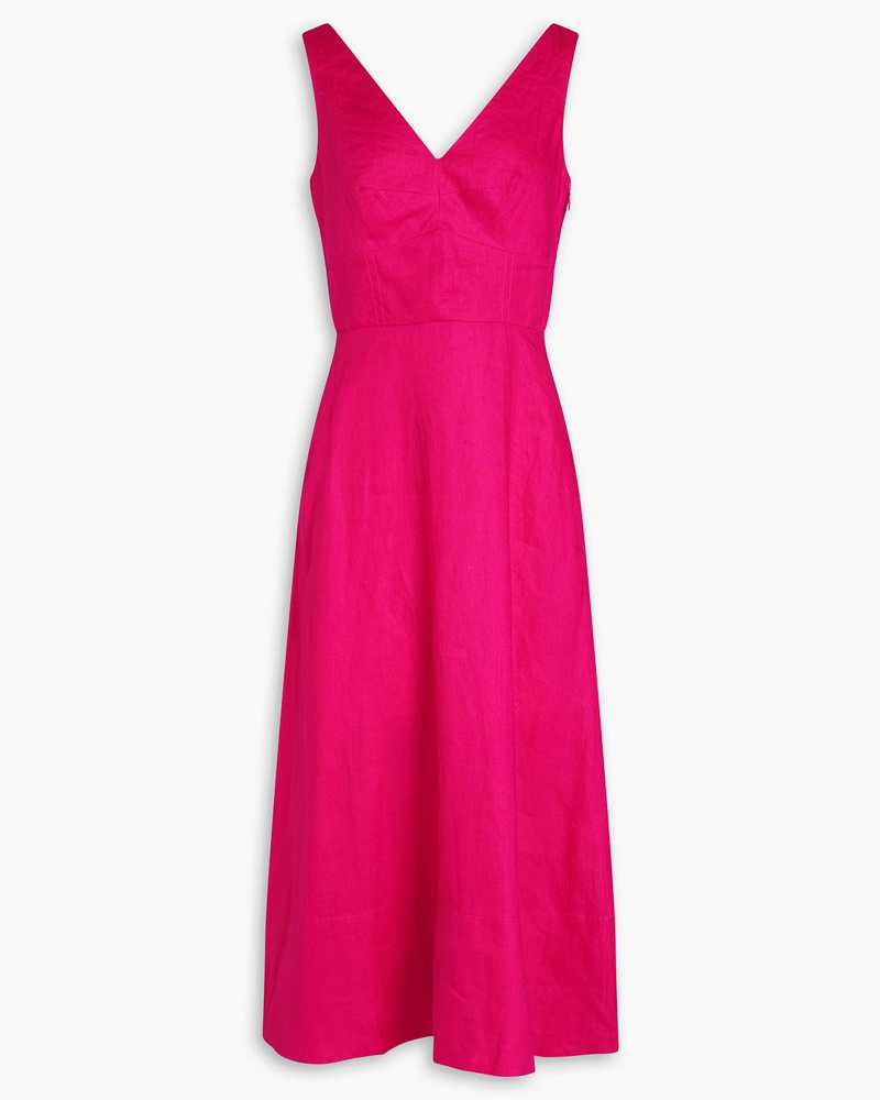 Saloni Damen Rachel Midikleid aus Leinen mit Schleife und Cut-outs