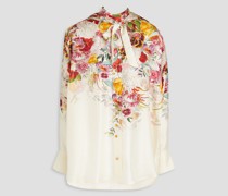 Hemd aus Seiden-Twill mit floralem Print und Kapuze