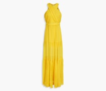 Florencia pleated silk-crepon halterneck maxi dress