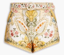 Shorts aus Leinen mit Gürtel und Blumenprint 00