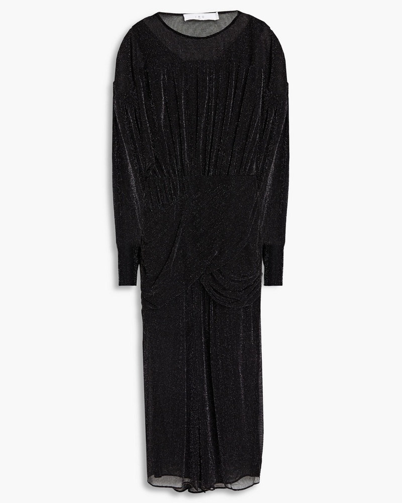 IRO Damen Brodin gerafftes Midikleid aus Stretch-Strick mit Metallic-Effekt