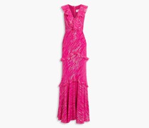 Rita Maxi-Kleid aus Jacquard aus einer Seidenmischung mit Metallic-Effekt und Rüschen