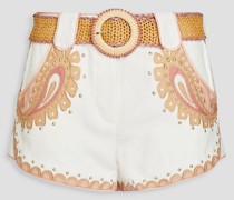 Shorts aus Leinen mit Paisley-Print, Nieten und Gürtel 00
