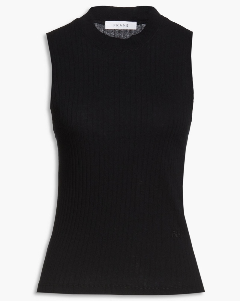 Frame Denim Damen Geripptes Oberteil aus Baumwolle mit Stickereien S