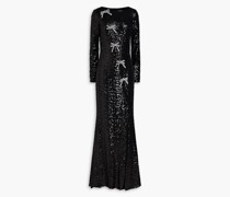 Robe aus Mesh mit Pailletten und Schleife