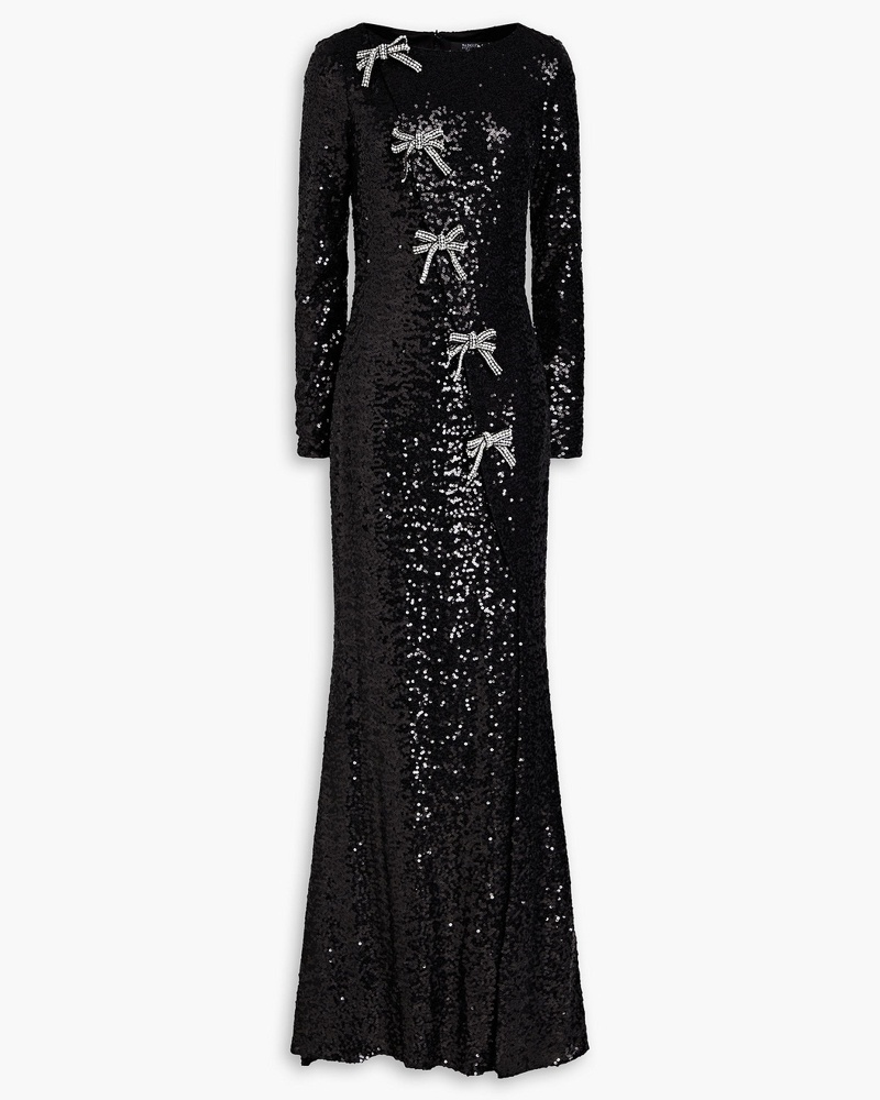 Badgley Mischka Damen Robe aus Mesh mit Pailletten und Schleife