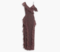 Maxikleid aus Crêpe mit floralem Print und Rüschen