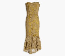 Trägerloses, asymmetrisches Midikleid aus Guipure-Spitze aus Baumwolle
