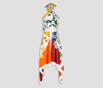 Neckholder-Kleid aus Seiden-Twill mit floralem Print