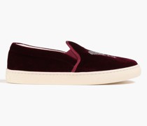 Slip-ons aus Samt mit Stickereien