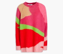 Gebürsteter Strickpullover mit Intarsienmuster inColour-Block-Optik S
