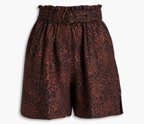 Shorts aus Leinen mit Leopardenprint und Gürtel