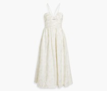 Gerafftes Midikleid aus Cloqué-Jacquard mit Metallic-Effekt