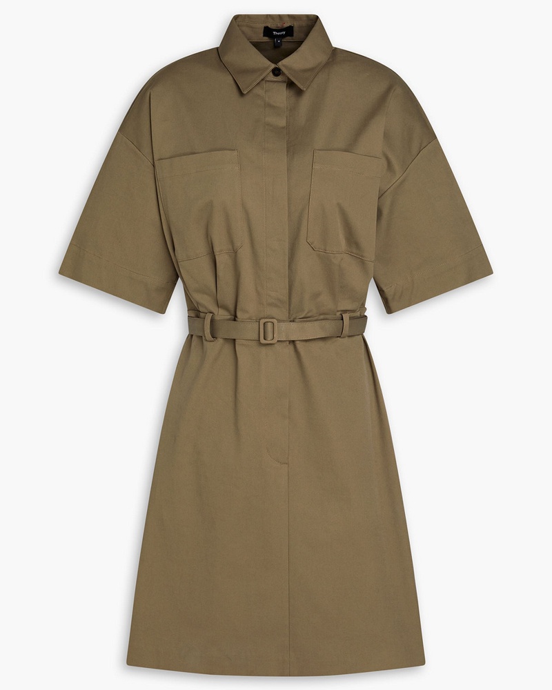 Theory Damen Hemdkleid inMinilänge aus Twill aus Stretch-Baumwolle mit Gürtel