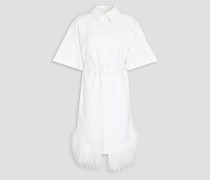 Hemdkleid aus Stretch-Baumwolle mit Gürtel und Federn