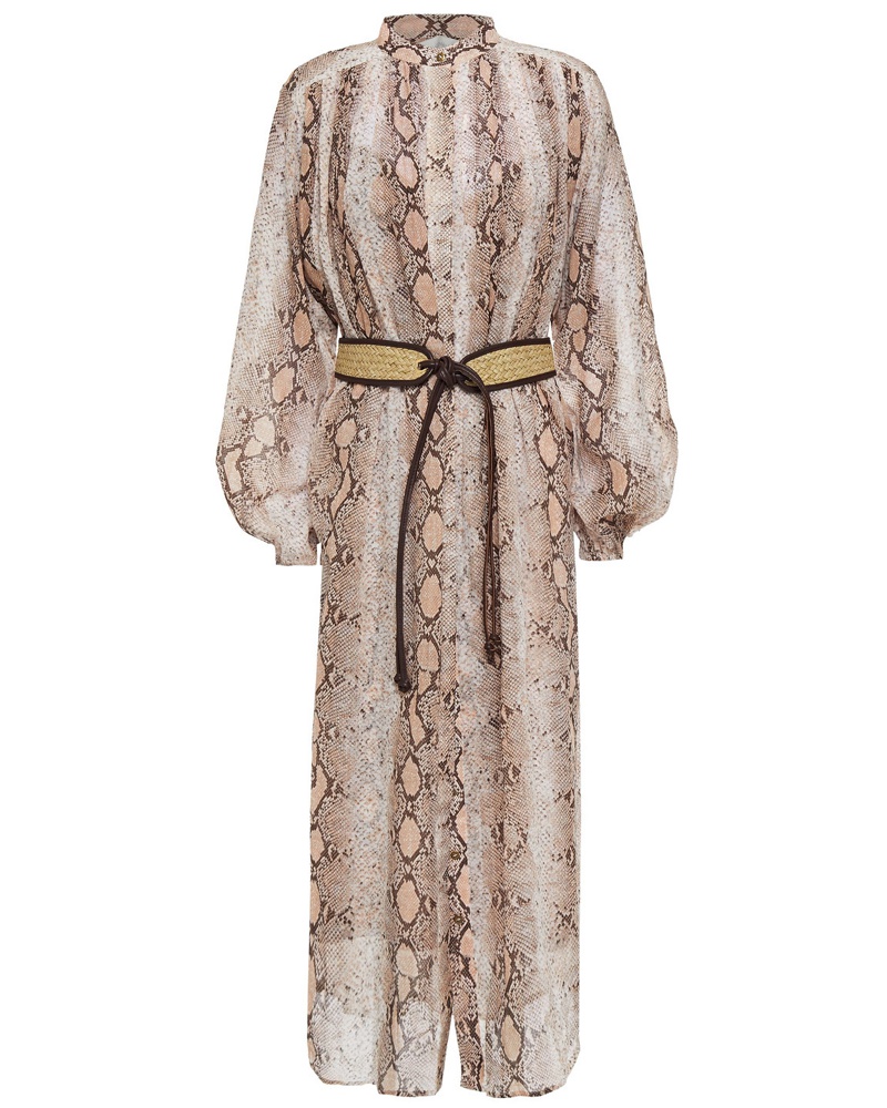 Zimmermann Damen Midikleid aus Ramie-Gaze mit Schlangenprint und Gürtel 0