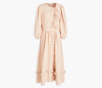 Ellese gerafftes Midikleid aus Cloqué mit Rüschenbesatz