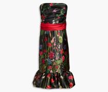 Trägerloses Kleid aus Twill mit floralem Print und Falten
