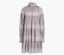Gerafftes Minikleid aus Baumwolle mit floralem Print und Lochstickerei