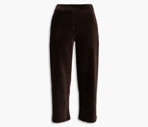 Gerippte Cropped Hose mit weitem Bein aus Velours aus einer Baumwollmischung
