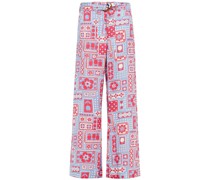 Honoka Hose mit weitem Bein aus Canvas mit Print und Gürtel