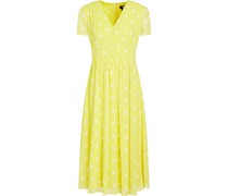 Gerafftes Midikleid aus Georgette mit Polka-Dots