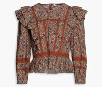 Bedruckte Bluse aus Baumwolle mit Rüschenbesatz und Schößchen