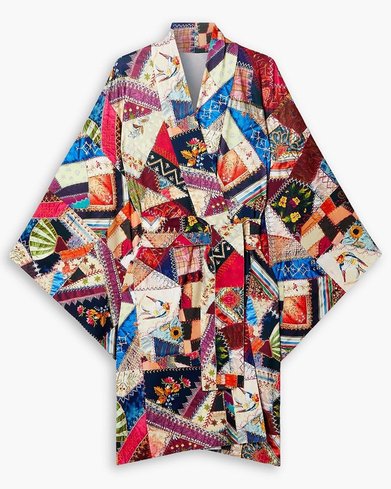 Norma Kamali Damen Bedruckter Morgenmantel aus Stretch-Jersey inPatchwork-Optik