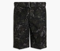 Shorts aus Baumwoll-Canvas mit Gürtel und Camouflage-Print