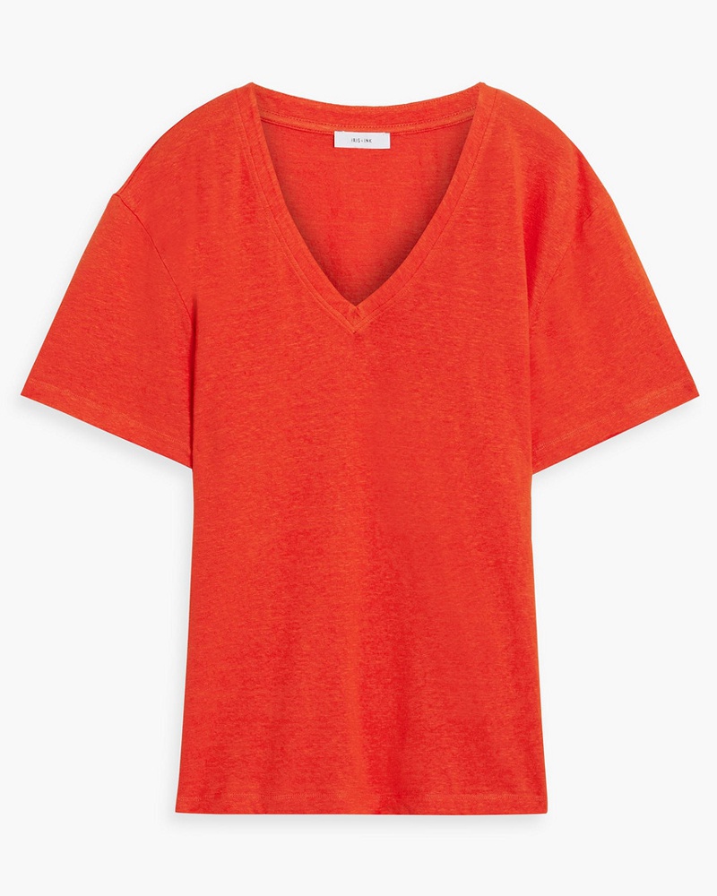 Iris & Ink Damen Thea T-Shirt aus Jersey aus einer Leinenmischung mit Flammgarneffekt