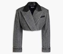 Cropped Blazer aus Tweed aus einer Wollmischung mit Fischgratmuster
