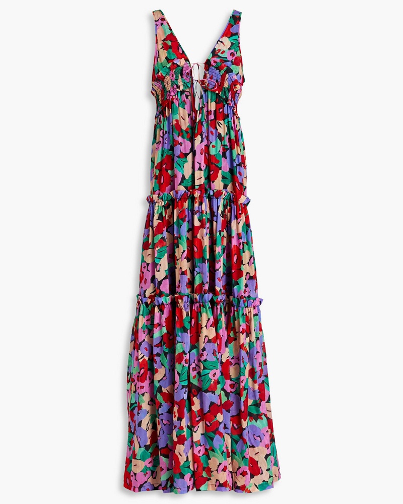 NICHOLAS Damen Myla gestuftes Maxikleid aus Voile aus einer Baumwoll-Seidenmischung mit floralem Print