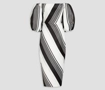 Schulterfreies Midikleid aus glänzendem Jacquard mit Streifen