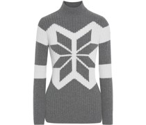 Gerippter Rollkragenpullover aus einer Merinowoll-Kaschmirmischung mit Intarsienmuster M
