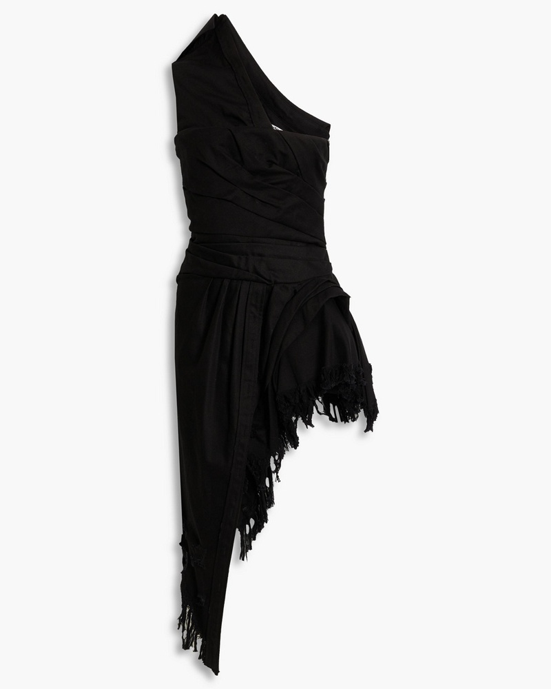 Alexander Wang Damen Minikleid aus Denim inDistressed-Optik mit asymmetrischer Schulterpartie