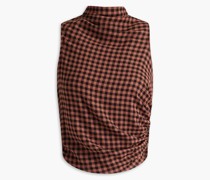 Kora Cropped Oberteil aus Crêpe mit Gingham-Karo und Raffungen