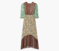 Saffron Midikleid aus Chiffon und Crêpe de Chine aus Seide mit Print