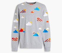 Meliertes Sweatshirt aus Baumwollfrottee mit Stickereien XL