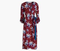 Rollins Midi-Wickelkleid aus Crêpe de Chine mit floralem Print und Rüschen