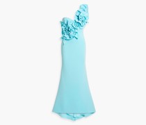 Robe aus Scuba mit Applikationen und asymmetrischer Schulterpartie