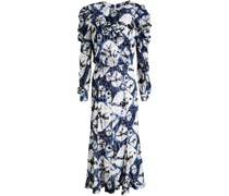 Midikleid aus Devoré-Samt mit Print und Rüschen
