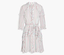 Bedrucktes Minikleid aus Georgette mit Fil Coupé und Rüschen