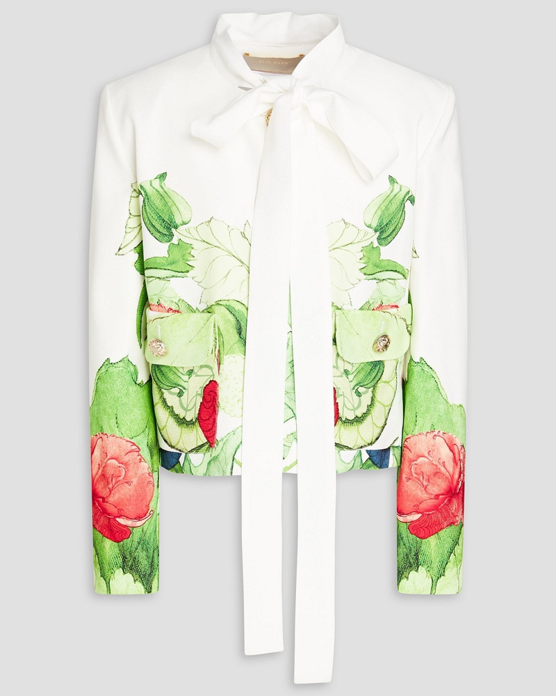 Elie Saab Damen Jacke aus Crêpe mit Print und Schluppe
